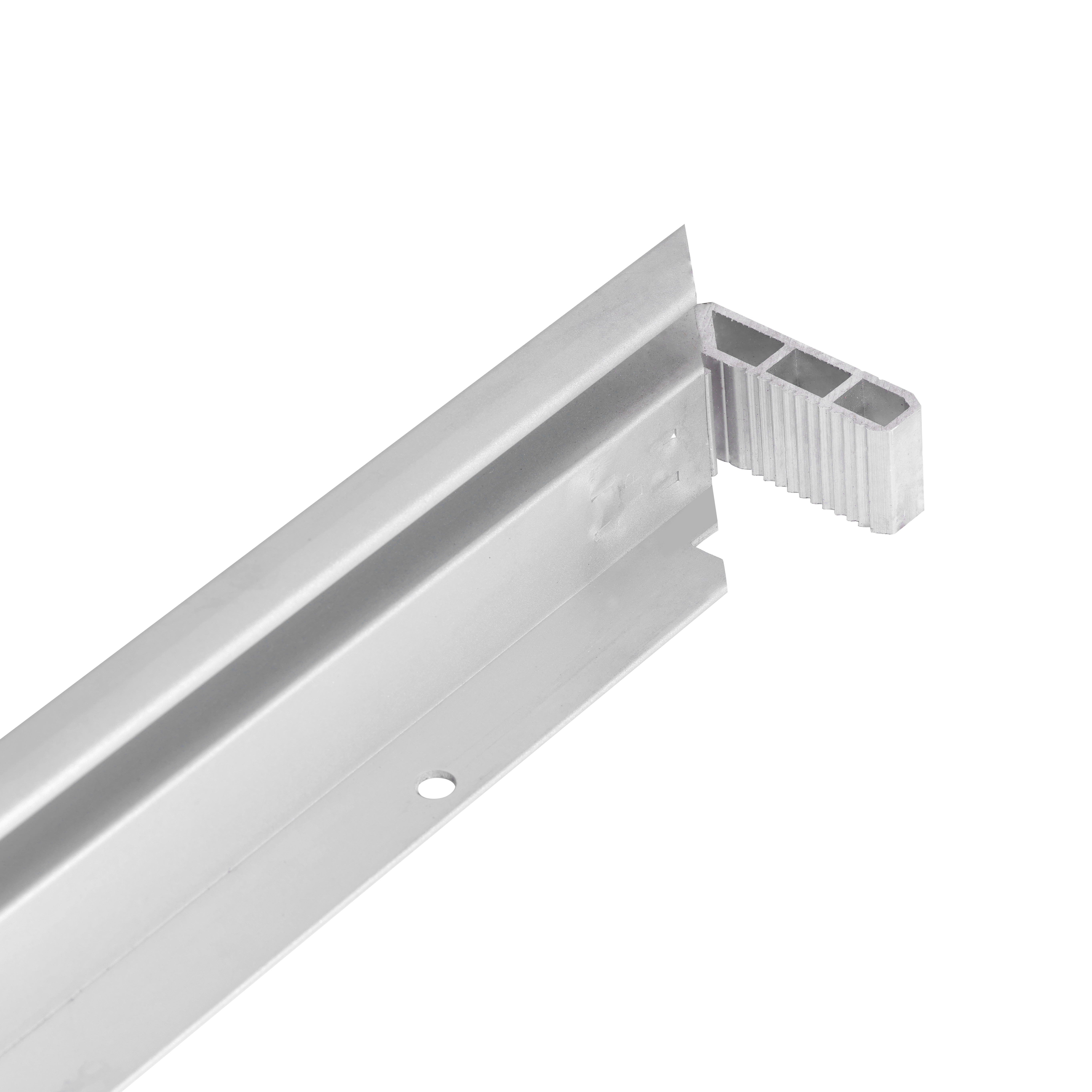 Silver slide-view aluminum profile detail for tooling and punching