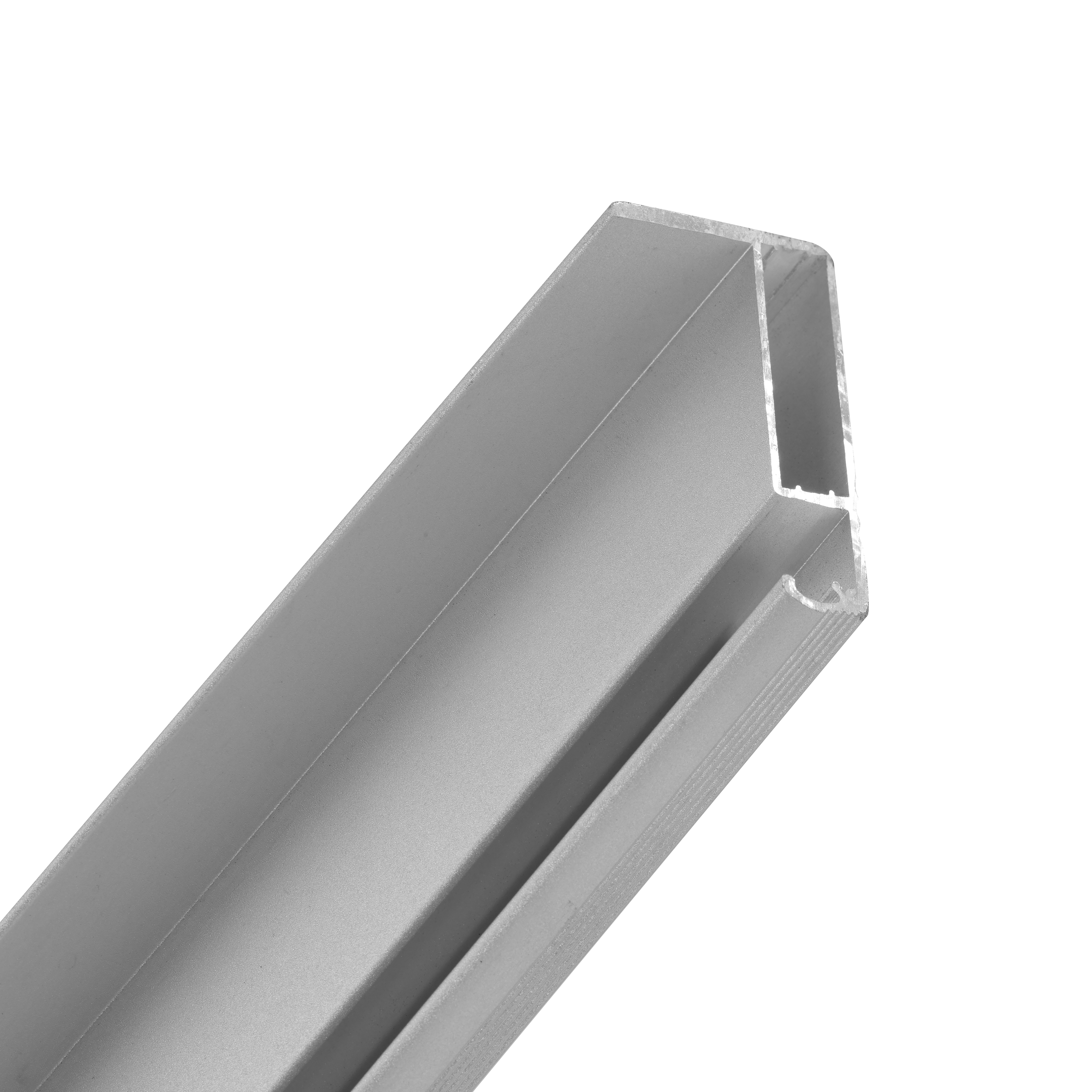 Silver slide-view aluminum frame detail for surface treatment